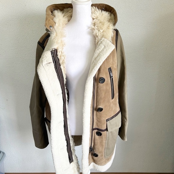 Burberry Shearling Wool Tan Beige Brown Suede Coat Jacket Size 6 - Picture 2 of 16